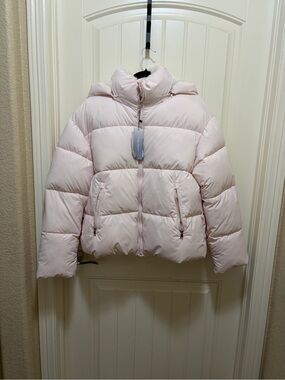 Women's Light Pink Puffer Jacket - Hooded Winter Coat